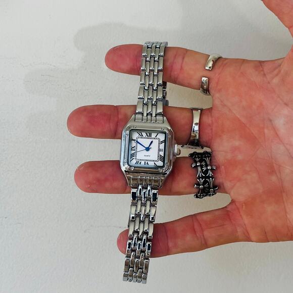 Retro White Square Face Quartz Watch Unisex Stainless Steel 8.5" New - Picture 15 of 16